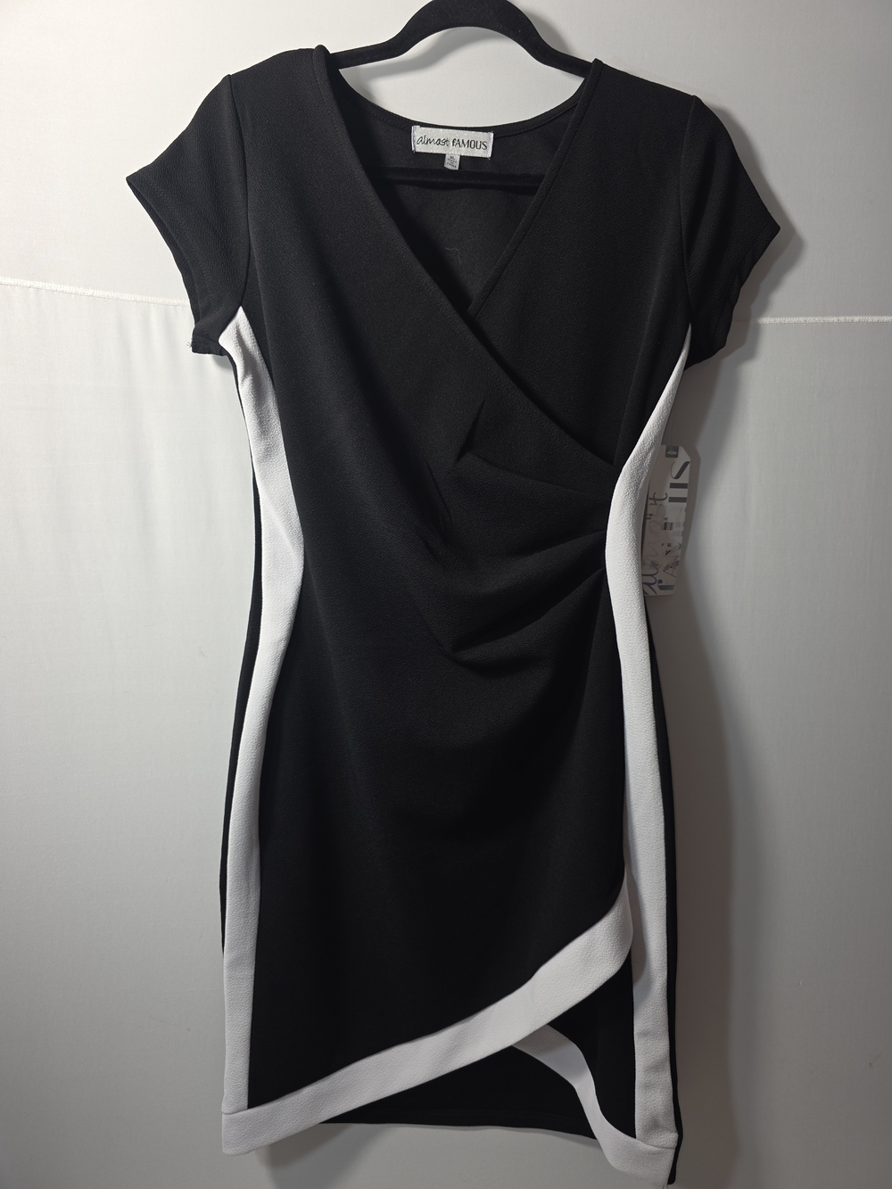 Almost Famous Black and White Faux-Wrap Midi Dress